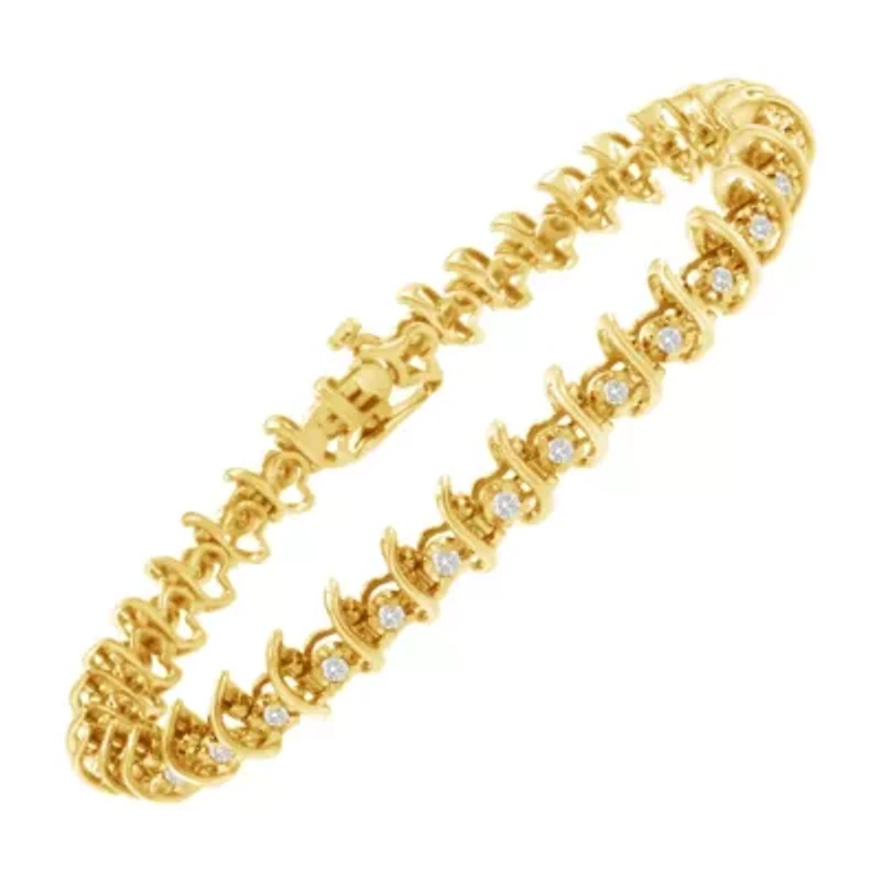 10KT Yellow Gold Plated Silver 1 cttw Prong-Set Diamond Link Bracelet - 7.5"