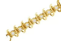 10KT Yellow Gold Plated Silver 1 cttw Prong-Set Diamond Link Bracelet - 7.5"