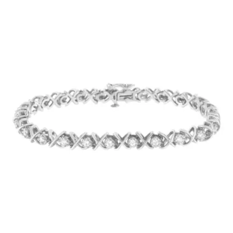 Silver 1 cttw Brilliant Round-Cut Diamond "X" Link Bracelet - Size 7"