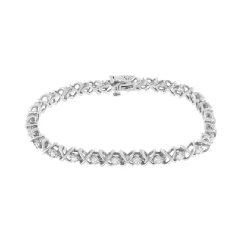 Silver 1 cttw Brilliant Round-Cut Diamond "X" Link Bracelet - Size 7"