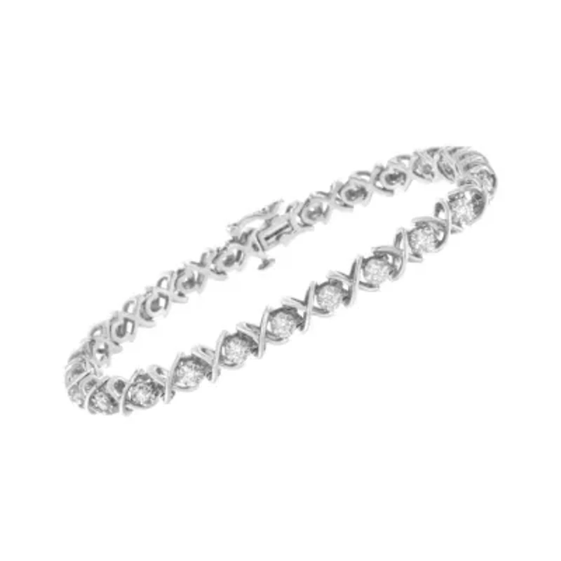Silver 1 cttw Brilliant Round-Cut Diamond "X" Link Bracelet - Size 7"
