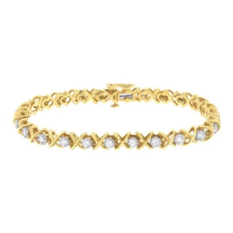 10K Yellow Gold Plated Sterling Silver 1 cttw Diamond Link Bracelet - Size 7"