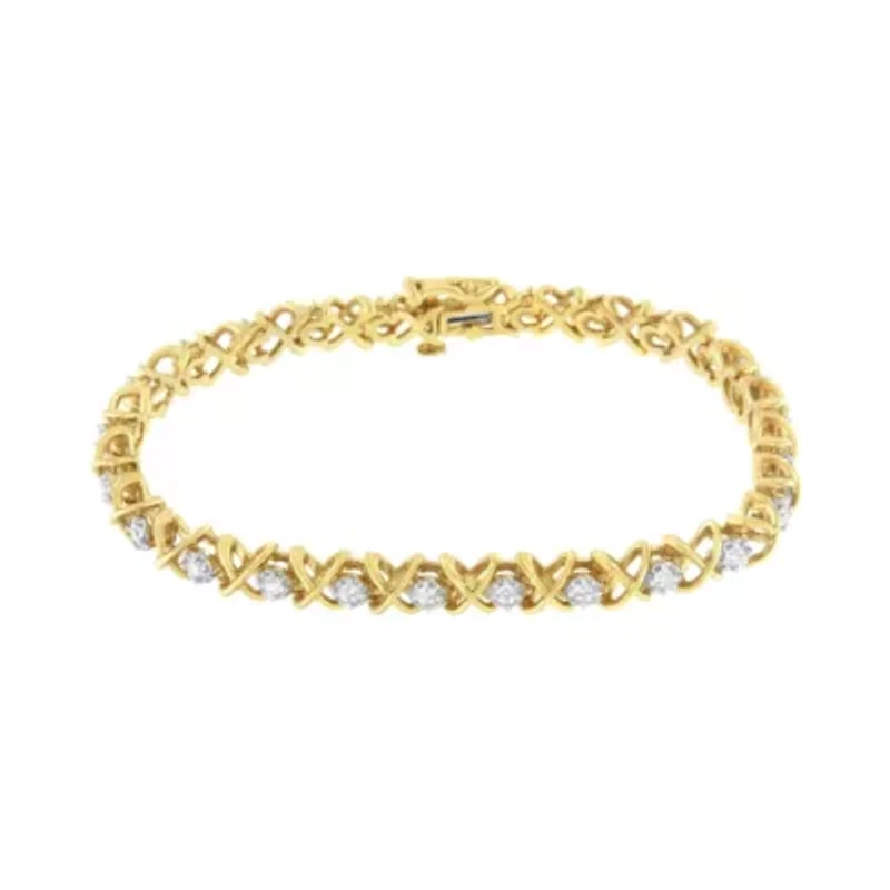 10K Yellow Gold Plated Sterling Silver 1 cttw Diamond Link Bracelet - Size 7"