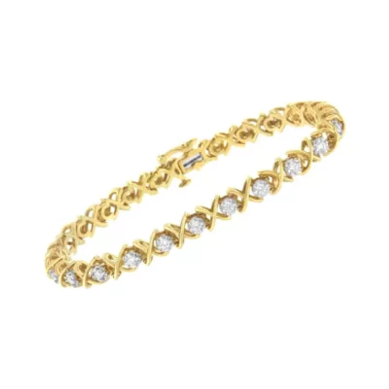 10K Yellow Gold Plated Sterling Silver 1 cttw Diamond Link Bracelet - Size 7"