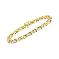 10K Yellow Gold Plated Sterling Silver 1 cttw Diamond Link Bracelet - Size 7"