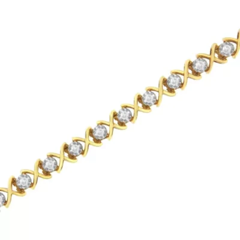 10K Yellow Gold Plated Sterling Silver 1 cttw Diamond Link Bracelet - Size 7"