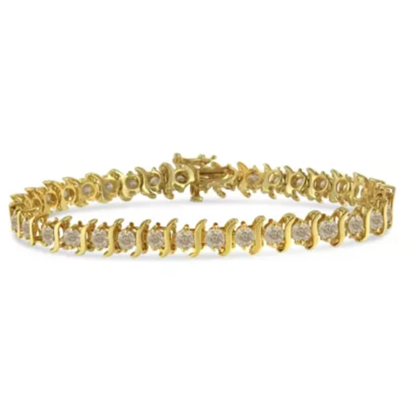 10K Yellow Gold Plated Silver 7.0 cttw 2-Prong Set Diamond "S" Link Bracelet