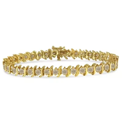 10K Yellow Gold Plated Silver 7.0 cttw 2-Prong Set Diamond "S" Link Bracelet