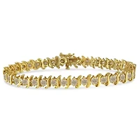 10K Yellow Gold Plated Silver 7.0 cttw 2-Prong Set Diamond "S" Link Bracelet