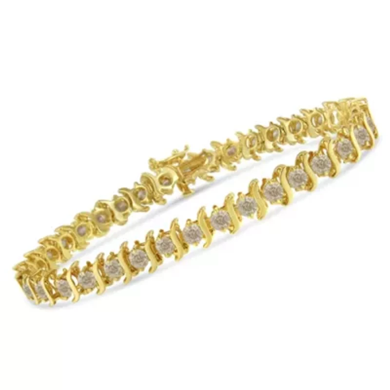 10K Yellow Gold Plated Silver 7.0 cttw 2-Prong Set Diamond "S" Link Bracelet