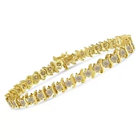 10K Yellow Gold Plated Silver 7.0 cttw 2-Prong Set Diamond "S" Link Bracelet
