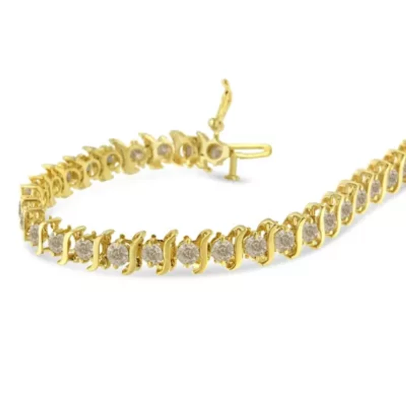 10K Yellow Gold Plated Silver 7.0 cttw 2-Prong Set Diamond "S" Link Bracelet