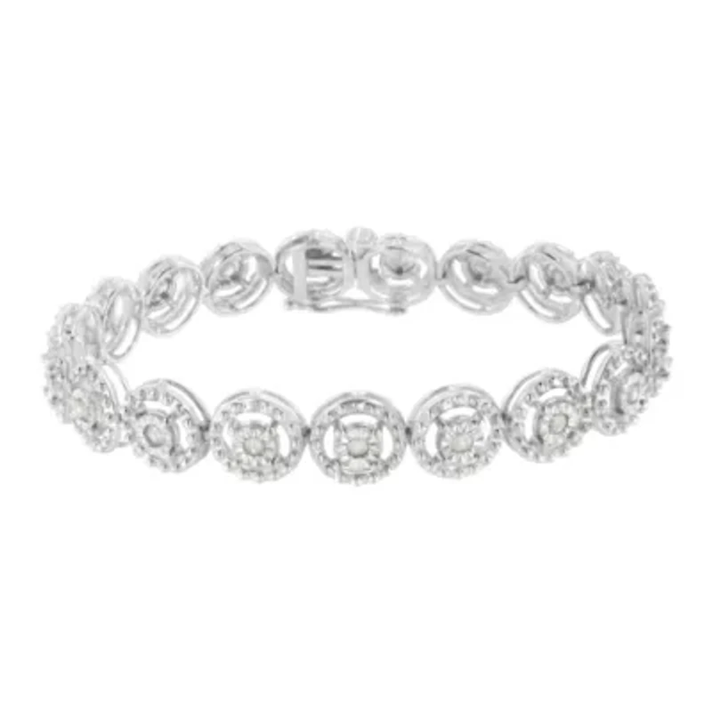 Silver / Cttw Diamond Nested Circle Miracle Set Open Wheel Link Bracelet