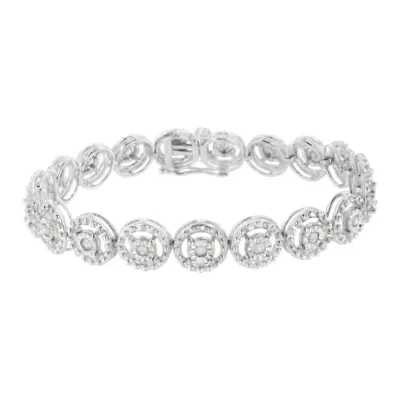 Silver / Cttw Diamond Nested Circle Miracle Set Open Wheel Link Bracelet