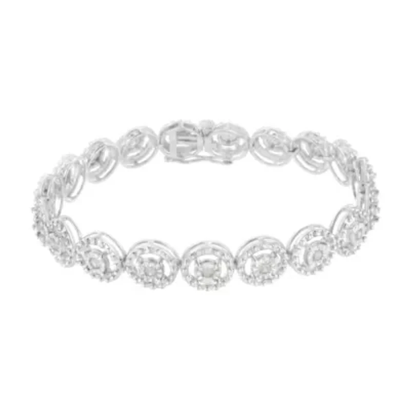Silver / Cttw Diamond Nested Circle Miracle Set Open Wheel Link Bracelet