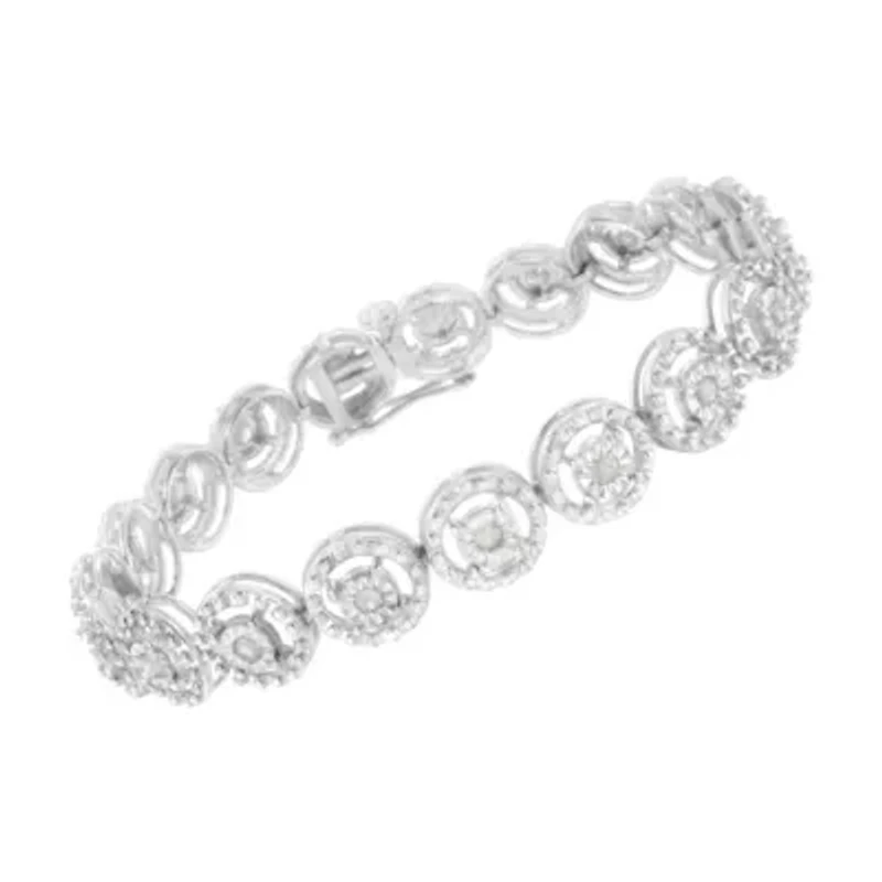 Silver / Cttw Diamond Nested Circle Miracle Set Open Wheel Link Bracelet