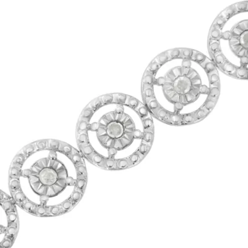 Silver / Cttw Diamond Nested Circle Miracle Set Open Wheel Link Bracelet