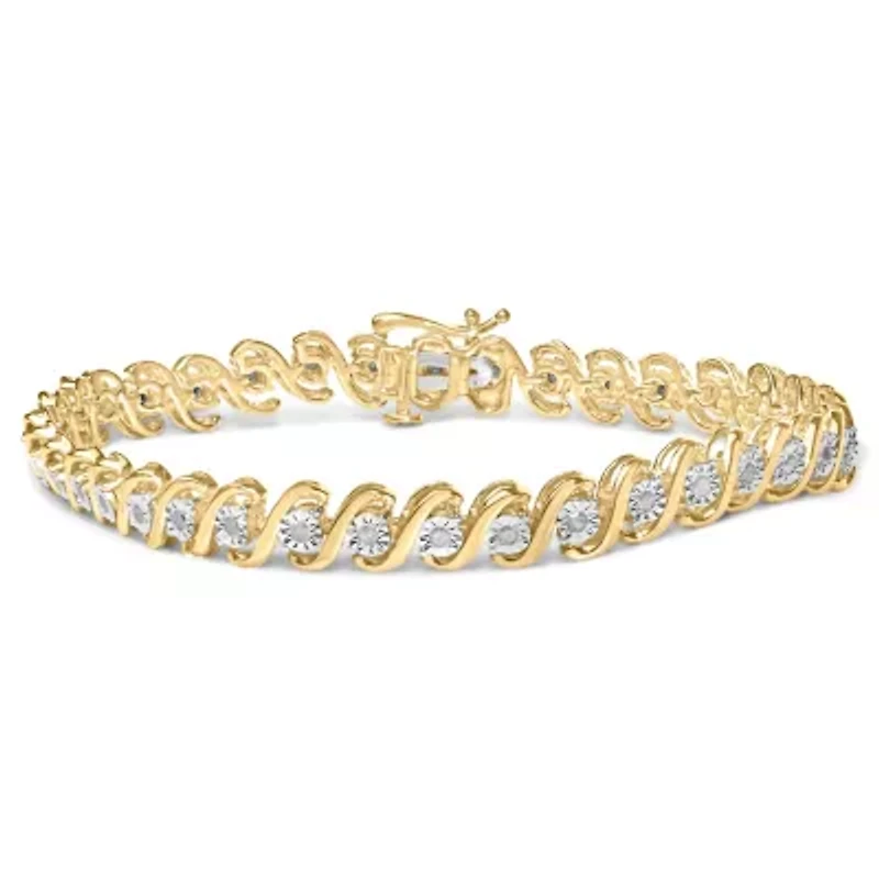 14K Yellow Gold Plated Silver 1/2 Cttw Diamond S-Curve Tennis Bracelet