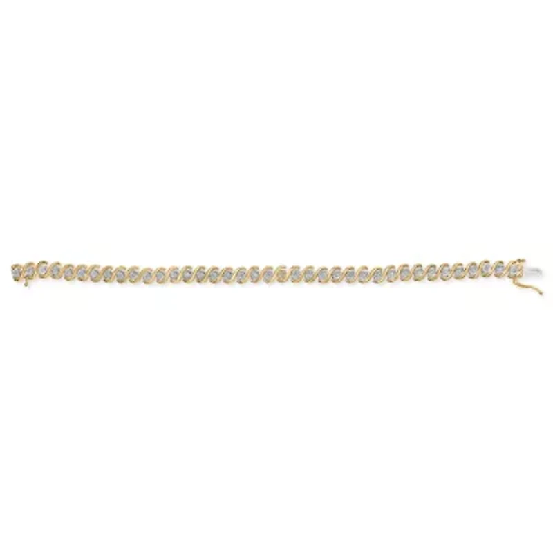 14K Yellow Gold Plated Silver 1/2 Cttw Diamond S-Curve Tennis Bracelet