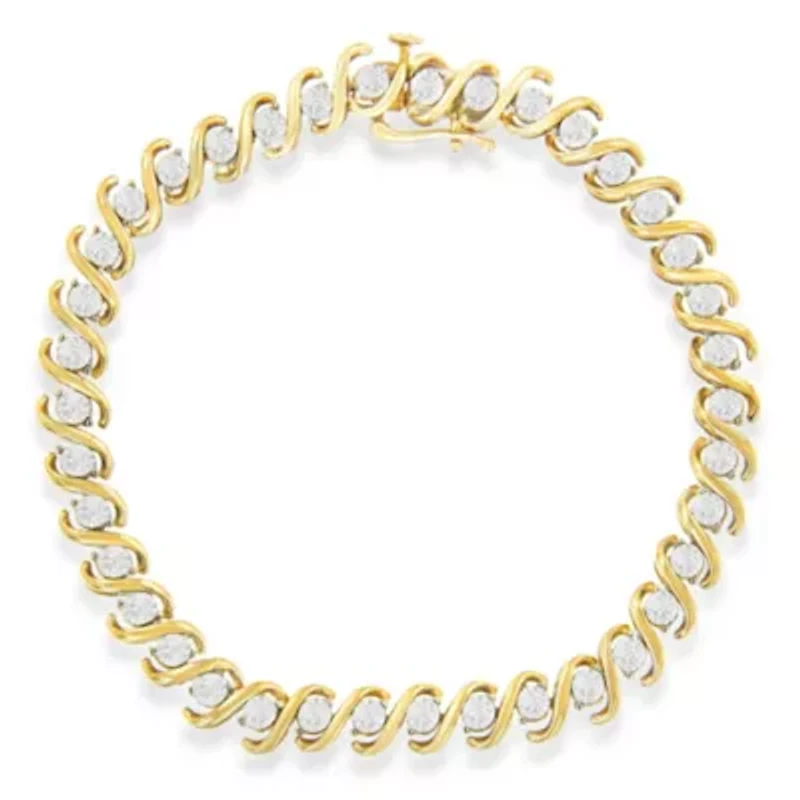 Yellow Plated Sterling Silver Round-Cut Diamond Bracelet