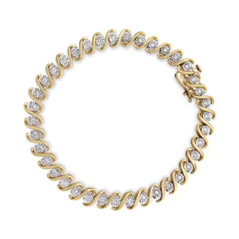 Yellow Plated Sterling Silver Round-Cut Diamond Bracelet