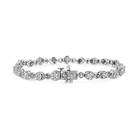 .925 Sterling Silver 1.0 Cttw Diamond Swirl Beaded Link Bracelet - 7.25" Inches