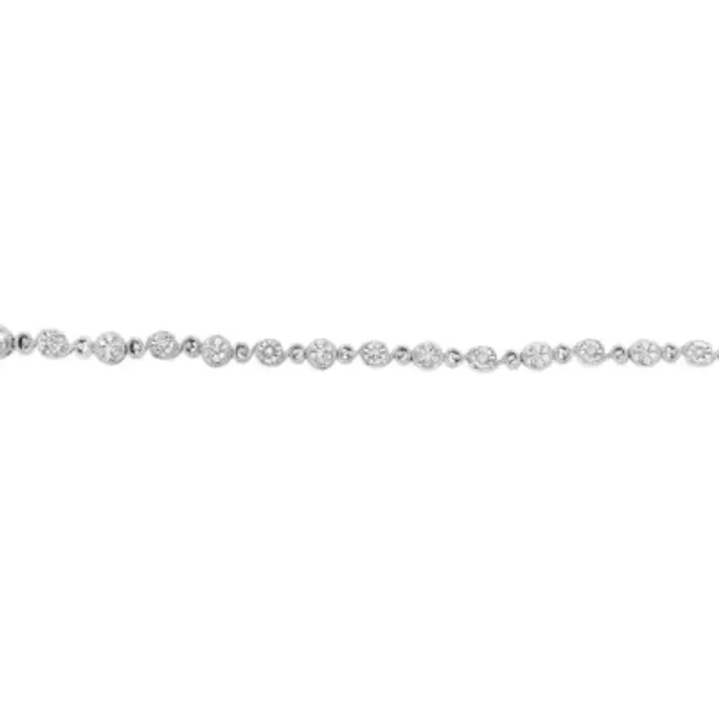 .925 Sterling Silver 1.0 Cttw Diamond Swirl Beaded Link Bracelet - 7.25" Inches