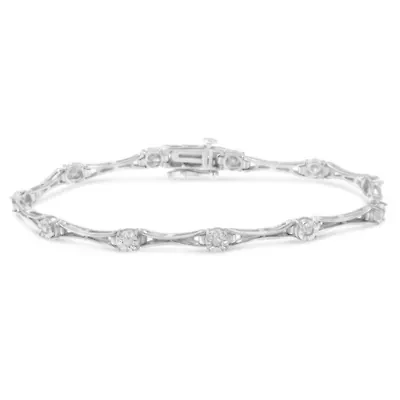 Silver 1/4 Cttw Diamond Miracle-Set Flared-Bar 7" Link-Style Tennis Bracelet
