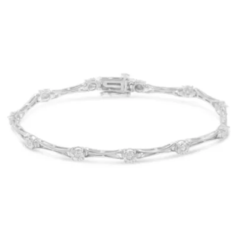 Silver 1/4 Cttw Diamond Miracle-Set Flared-Bar 7" Link-Style Tennis Bracelet