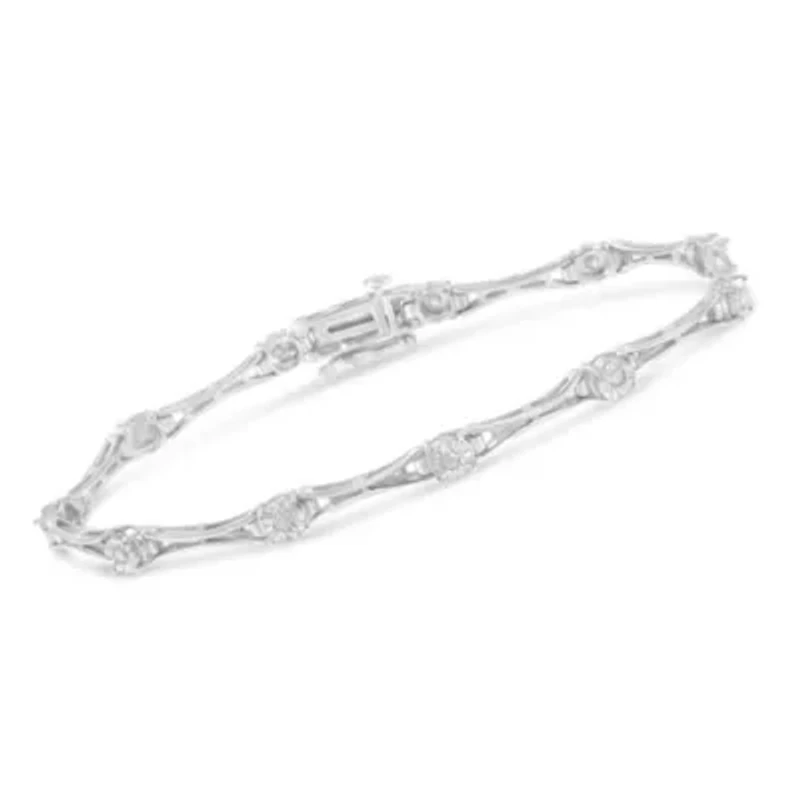 Silver 1/4 Cttw Diamond Miracle-Set Flared-Bar 7" Link-Style Tennis Bracelet