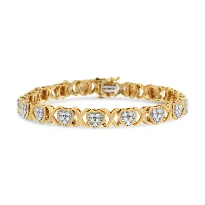 14KY Yellow Gold Plated Silver 1.00 Cttw Diamond Heart and X Link Bracelet
