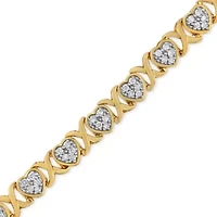 14KY Yellow Gold Plated Silver 1.00 Cttw Diamond Heart and X Link Bracelet