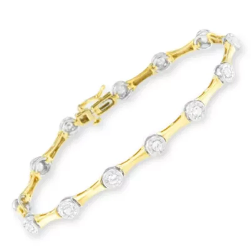 10K Yellow Gold Plated Silver 1.0 Cttw Diamond Bezel Style Link Bracelet