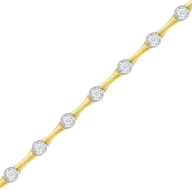 10K Yellow Gold Plated Silver 1.0 Cttw Diamond Bezel Style Link Bracelet