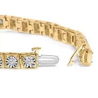 14K Yellow Gold Plated Silver 1.0 Cttw Diamond Milgrain Link Tennis Bracelet