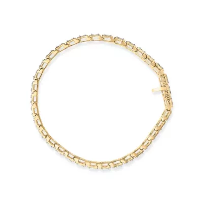 14K Yellow Gold Plated Silver 1.0 Cttw Diamond Milgrain Link Tennis Bracelet