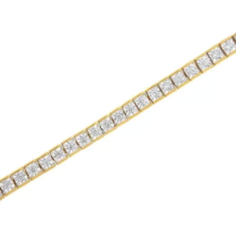 14K Yellow Gold Plated Silver 1.0 Cttw Diamond Milgrain Link Tennis Bracelet