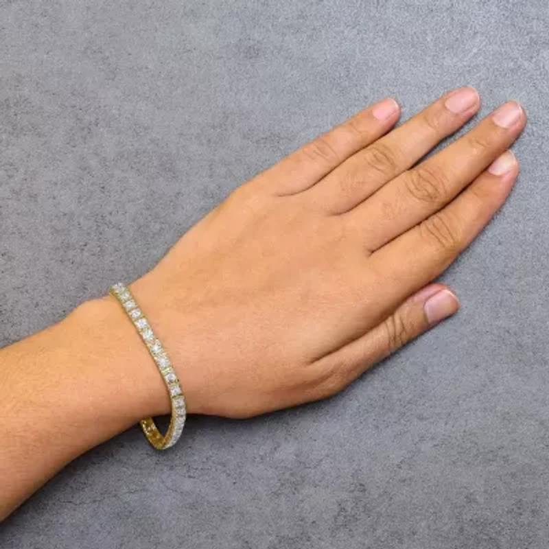 14K Yellow Gold Plated Silver 1.0 Cttw Diamond Milgrain Link Tennis Bracelet
