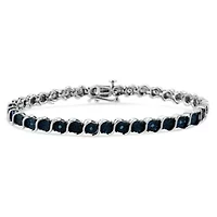 Silver 1/10 Cttw Treated Blue Color Diamond Miracle Plate "S" Link Tennis Bracelet