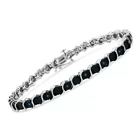 Silver 1/10 Cttw Treated Blue Color Diamond Miracle Plate "S" Link Tennis Bracelet