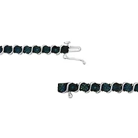 Silver 1/10 Cttw Treated Blue Color Diamond Miracle Plate "S" Link Tennis Bracelet