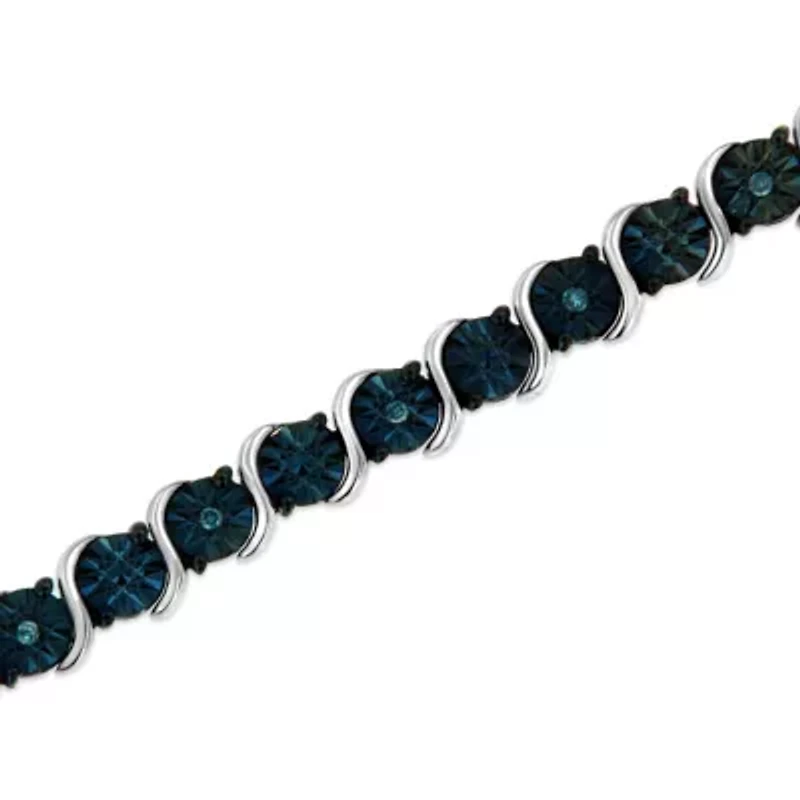 Silver 1/10 Cttw Treated Blue Color Diamond Miracle Plate "S" Link Tennis Bracelet