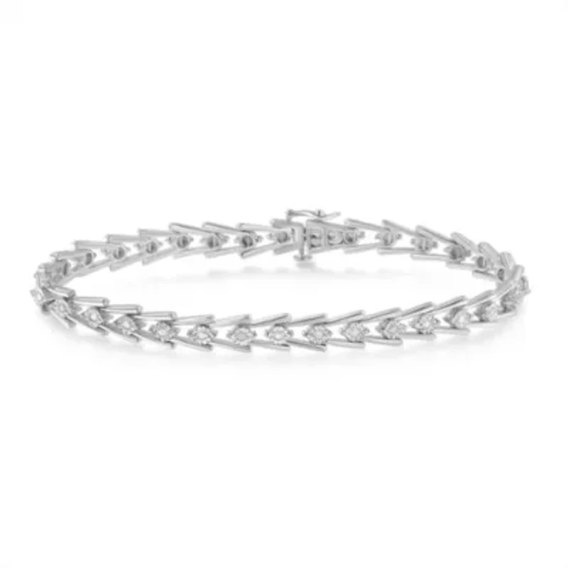 Sterling Silver Diamond Wave-Style Link Bracelet