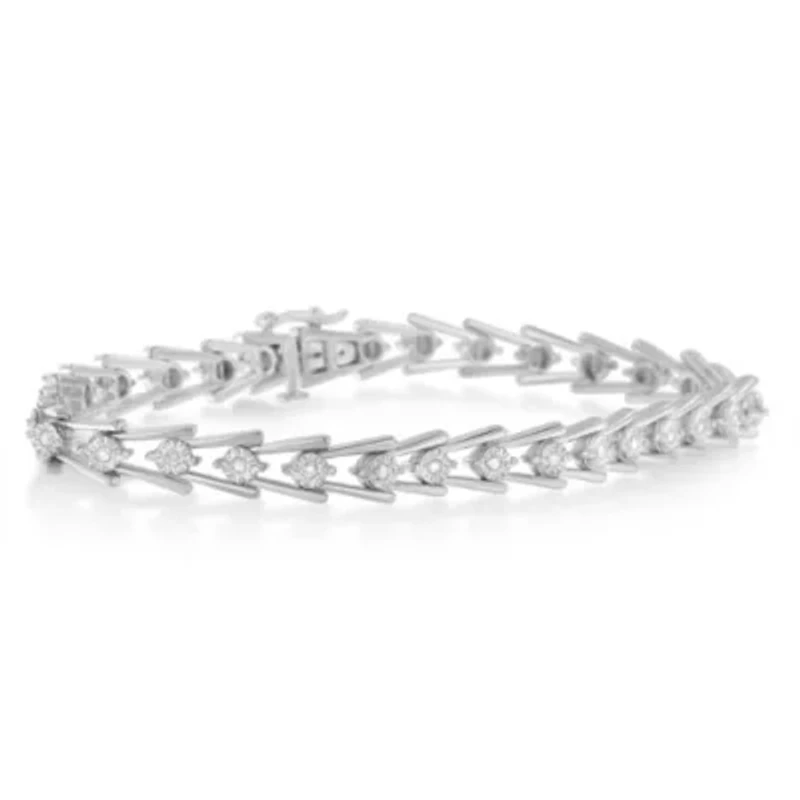 Sterling Silver Diamond Wave-Style Link Bracelet