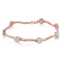 .925 10k Rose Gold Over Sterling Silver 1.0 cttw Diamond Floral Link Bracelet