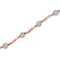 .925 10k Rose Gold Over Sterling Silver 1.0 cttw Diamond Floral Link Bracelet