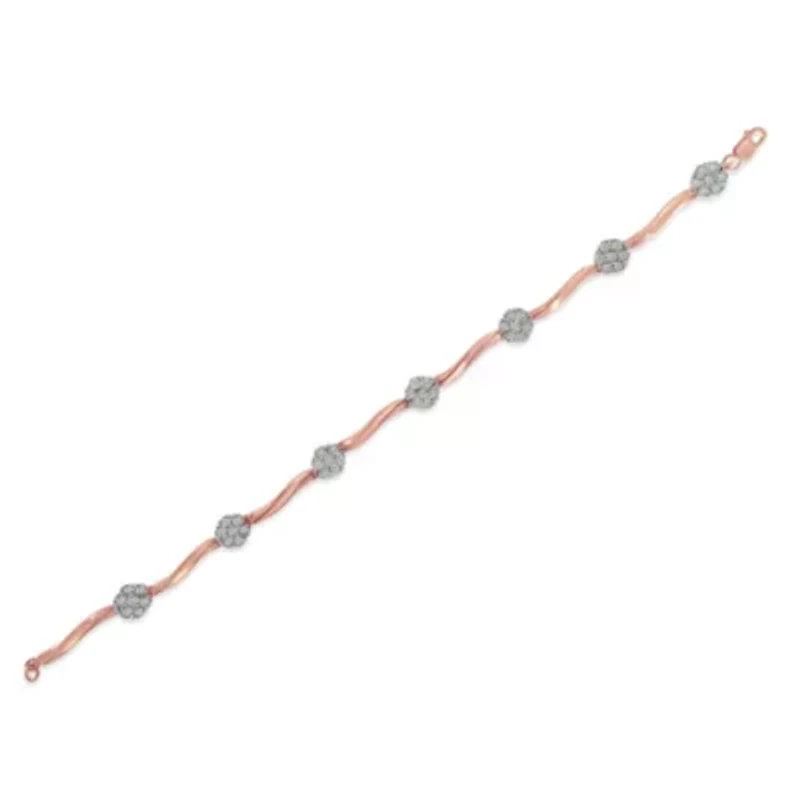 .925 10k Rose Gold Over Sterling Silver 1.0 cttw Diamond Floral Link Bracelet