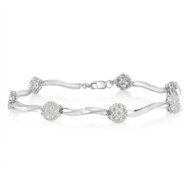 Silver 1.0 cttw Miracle-Set Diamond 7 Stone Floral Cluster Link Bracelet -7"
