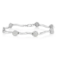 Silver 1.0 cttw Miracle-Set Diamond 7 Stone Floral Cluster Link Bracelet -7"