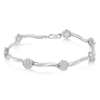 Silver 1.0 cttw Miracle-Set Diamond 7 Stone Floral Cluster Link Bracelet -7"